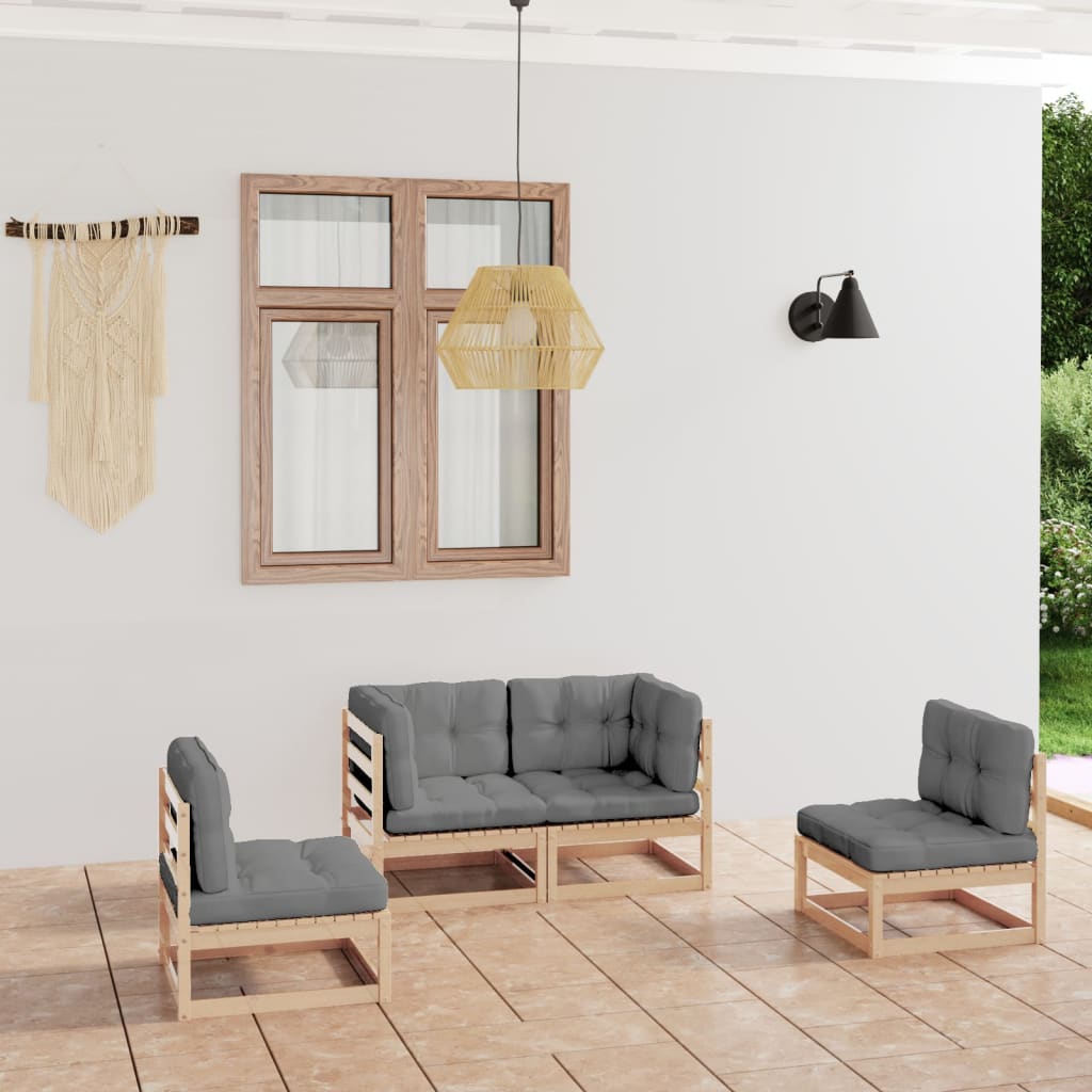 4-Tlg. Garten-Lounge-Set Mit Kissen Kiefer Massivholz