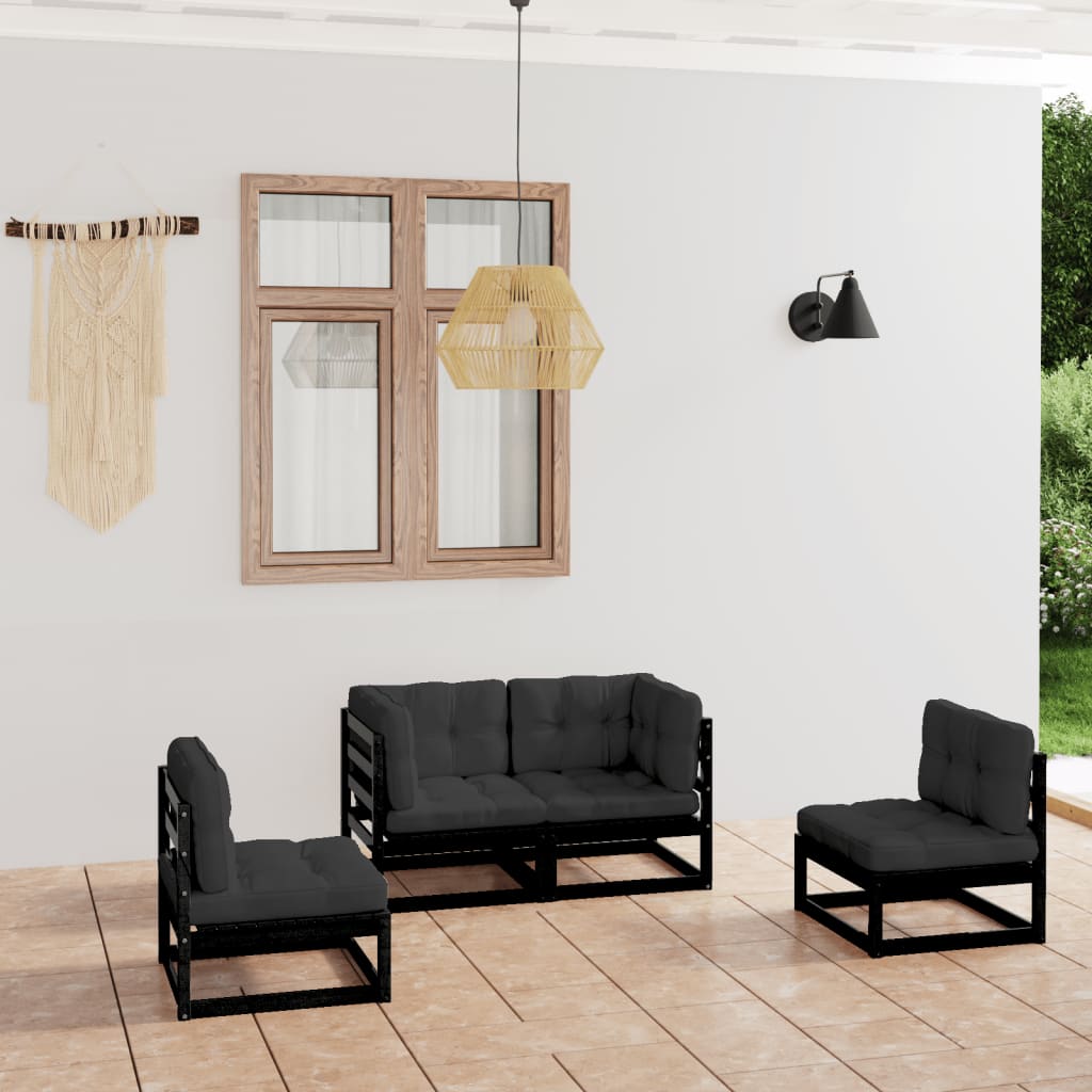 4-Tlg. Garten-Lounge-Set Mit Kissen Kiefer Massivholz