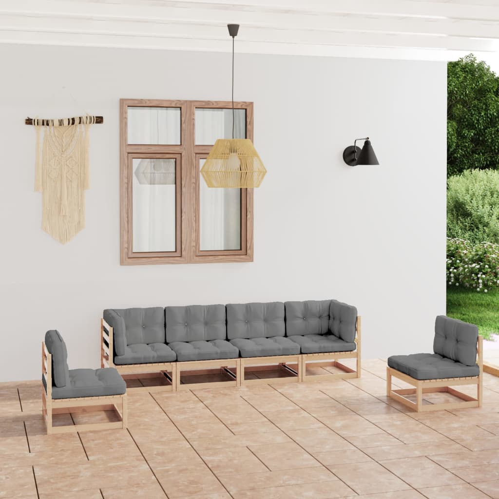 6-Tlg. Garten-Lounge-Set Massivholz Kiefer