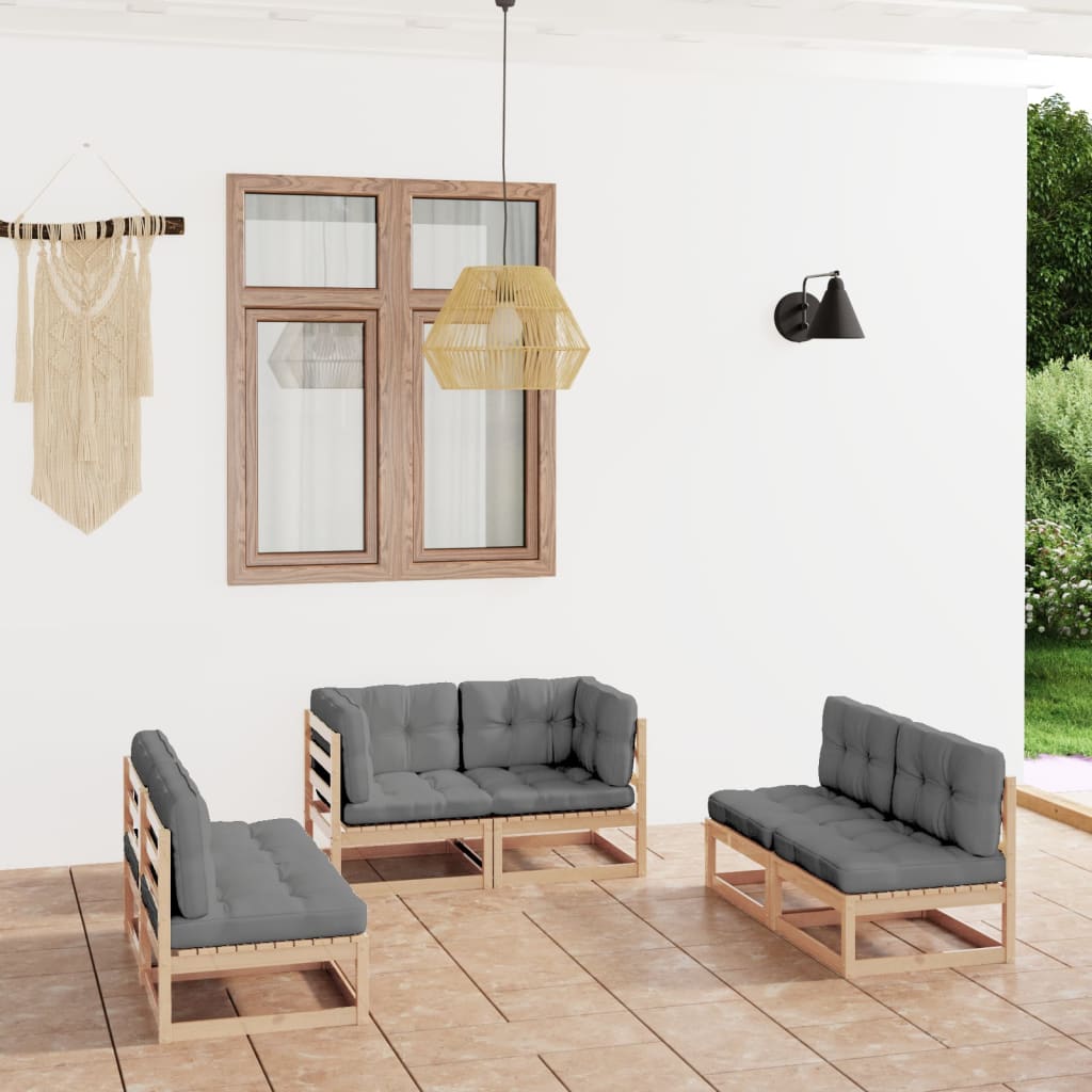 6-Tlg. Garten-Lounge-Set Massivholz Kiefer
