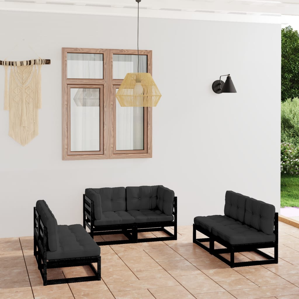 6-Tlg. Garten-Lounge-Set Massivholz Kiefer