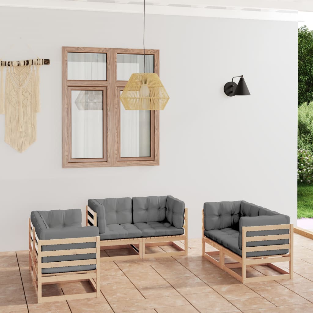 6-Tlg. Garten-Lounge-Set Massivholz Kiefer