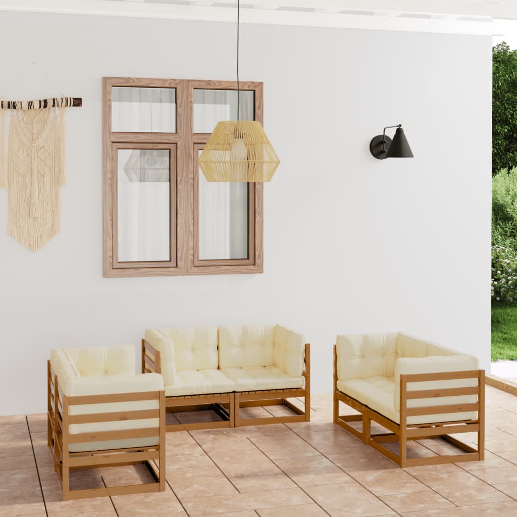 6-Tlg. Garten-Lounge-Set Massivholz Kiefer