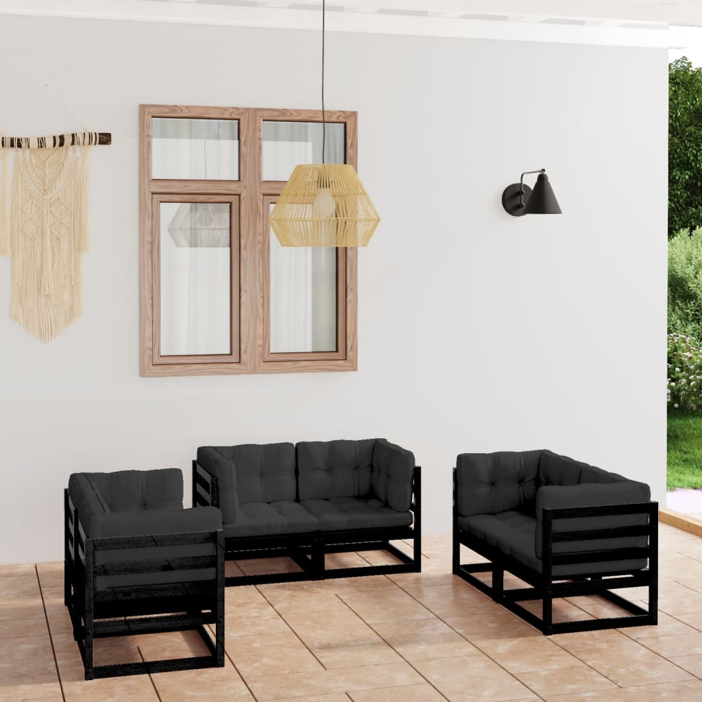 6-Tlg. Garten-Lounge-Set Massivholz Kiefer