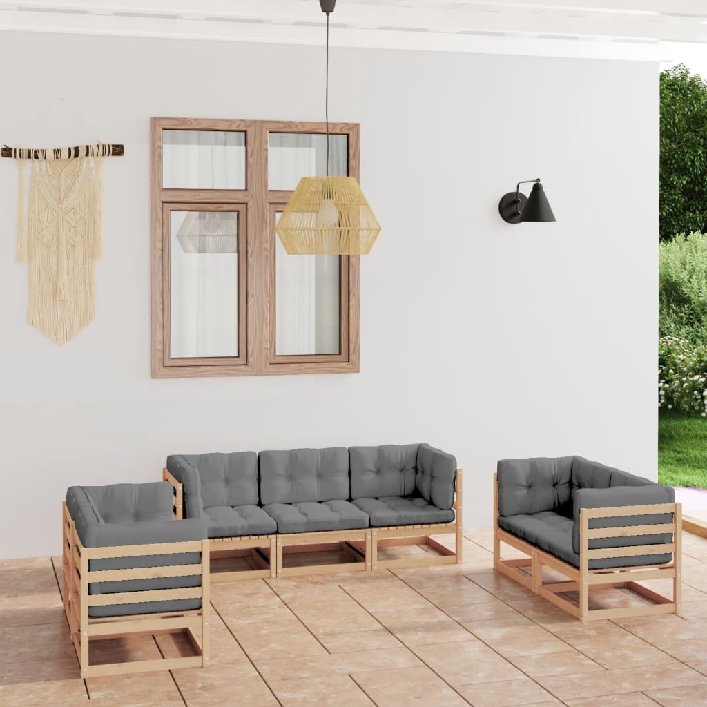 7-Tlg. Garten-Lounge-Set Massivholz Kiefer