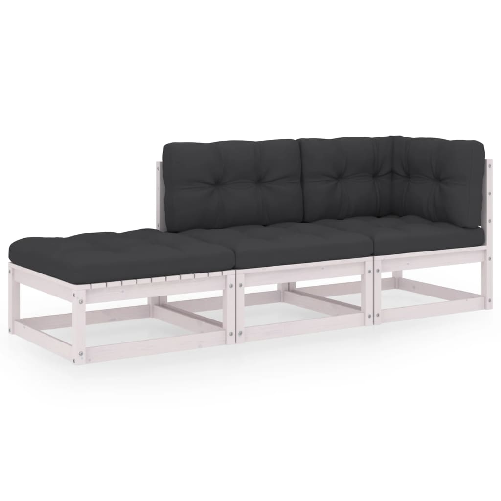 3-Tlg. Garten-Lounge-Set Mit Kissen Kiefer Massivholz