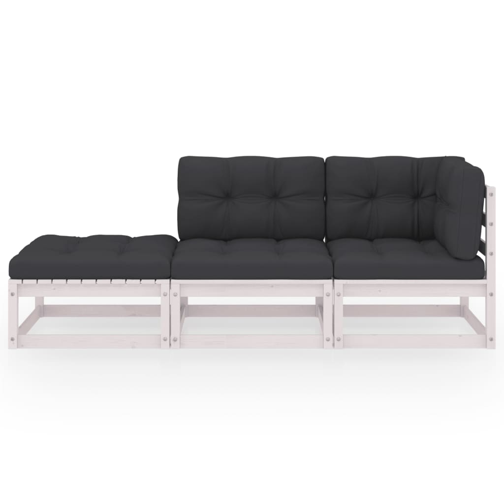 3-Tlg. Garten-Lounge-Set Mit Kissen Kiefer Massivholz