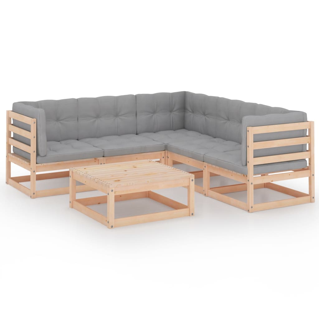 6-Tlg. Garten-Lounge-Set Mit Kissen Kiefer Massivholz