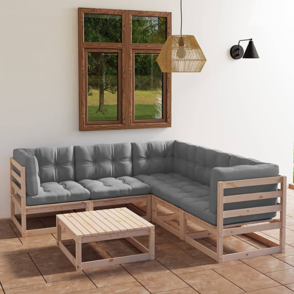 6-Tlg. Garten-Lounge-Set Mit Kissen Kiefer Massivholz