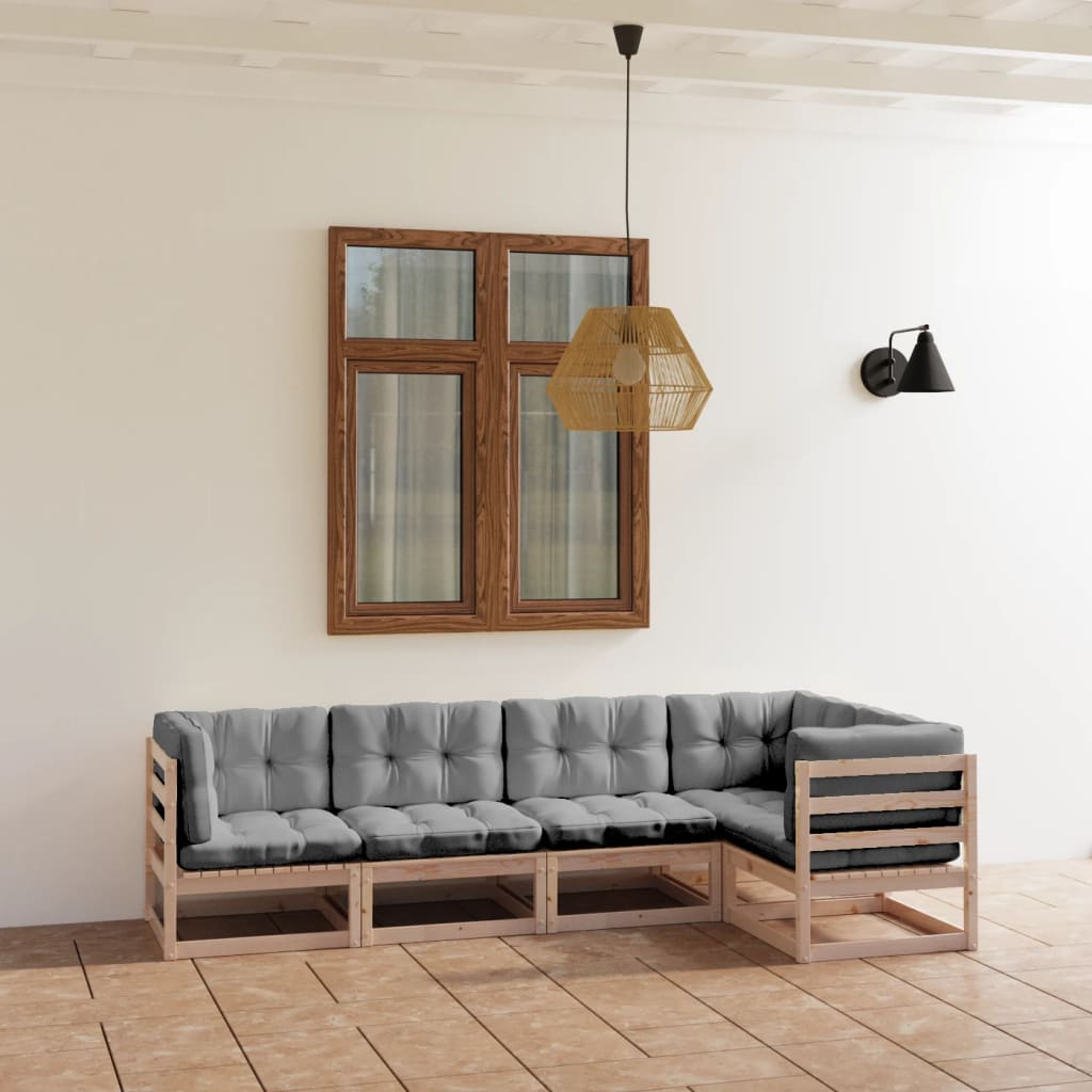5-Tlg. Garten-Lounge-Set Mit Kissen Kiefer Massivholz