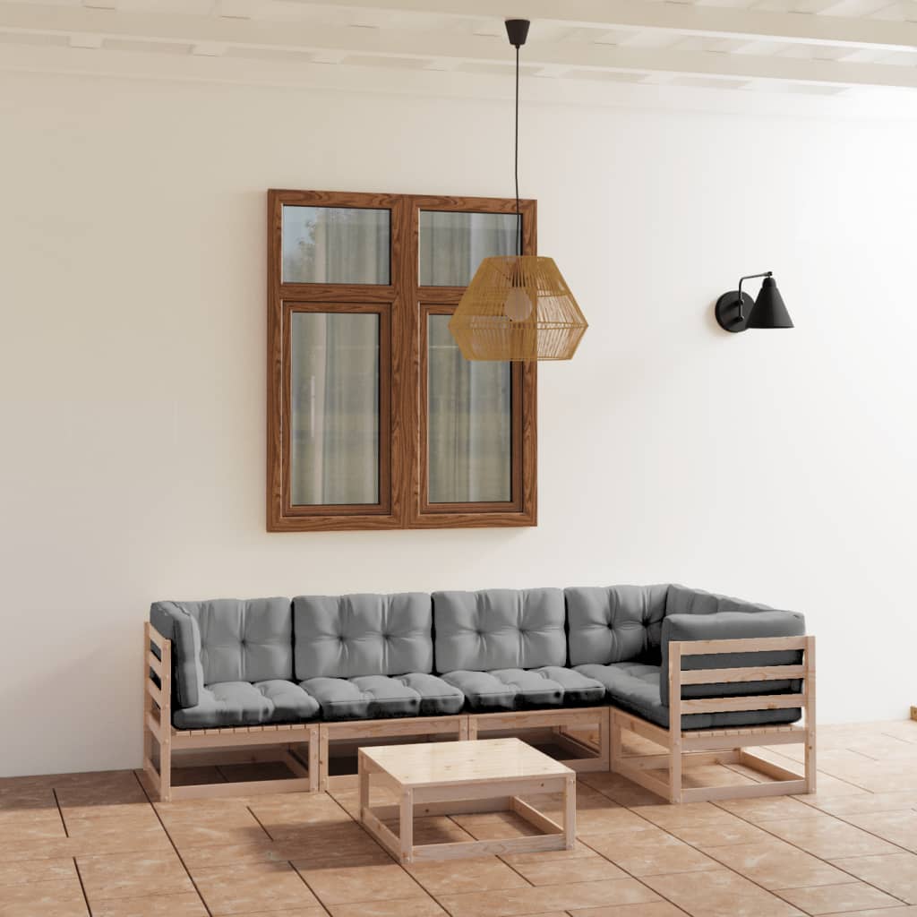 6-Tlg. Garten-Lounge-Set Mit Kissen Kiefer Massivholz
