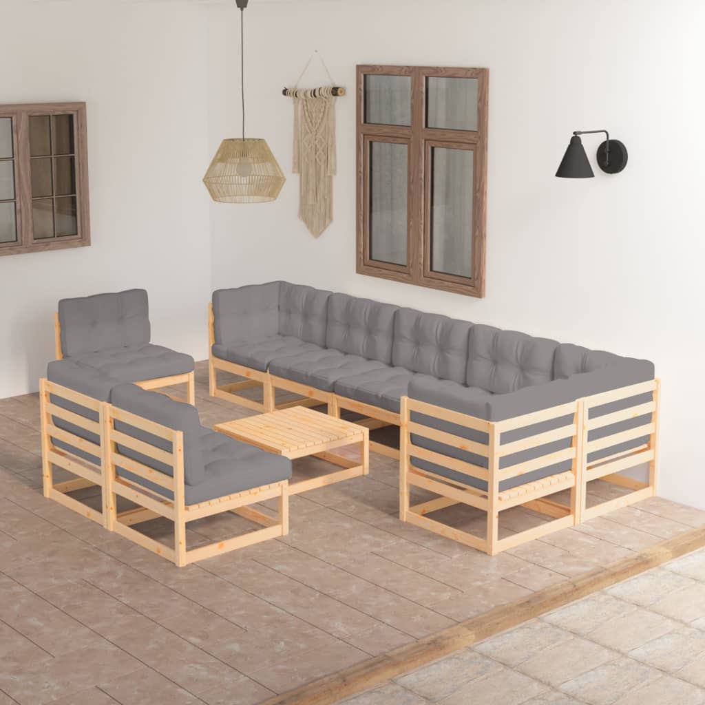 10-Tlg. Garten-Lounge-Set Massivholz Kiefer