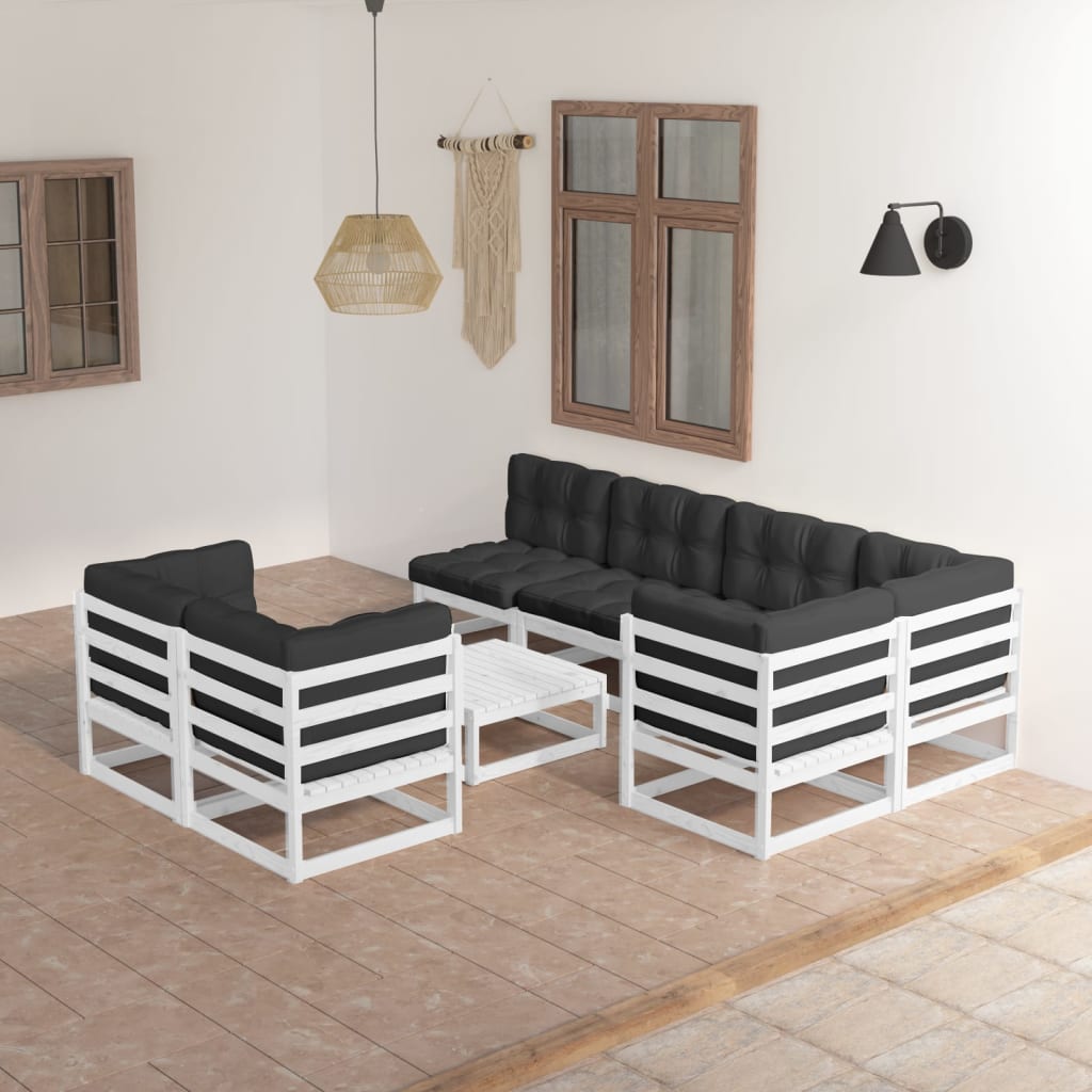 8-Tlg. Garten-Lounge-Set Mit Kissen Massivholz Kiefer