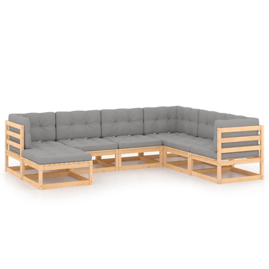 7-Tlg. Garten-Lounge-Set Mit Kissen Massivholz Kiefer