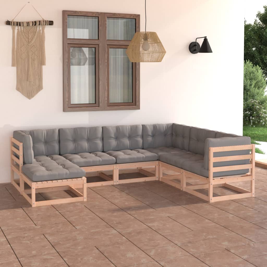 7-Tlg. Garten-Lounge-Set Mit Kissen Massivholz Kiefer