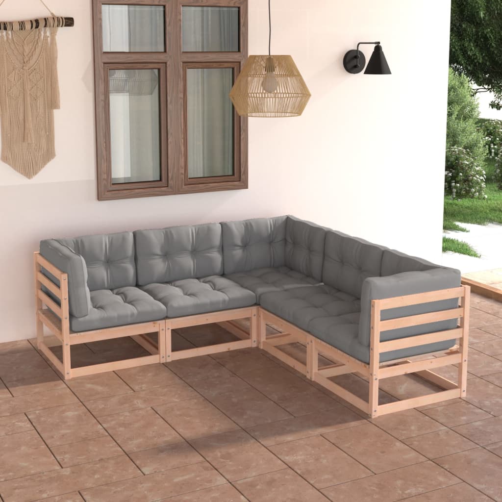 5-Tlg. Garten-Lounge-Set Mit Kissen Massivholz Kiefer