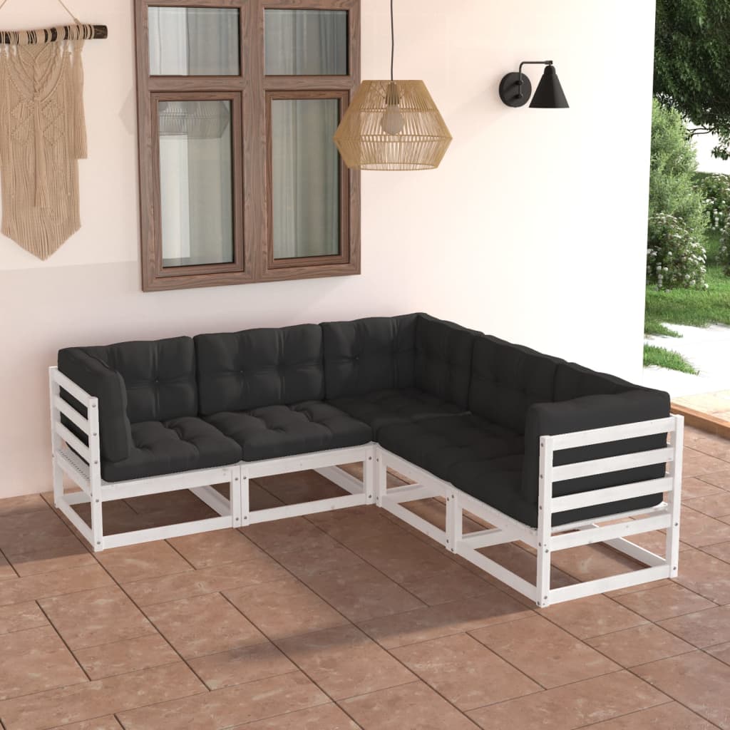 5-Tlg. Garten-Lounge-Set Mit Kissen Massivholz Kiefer