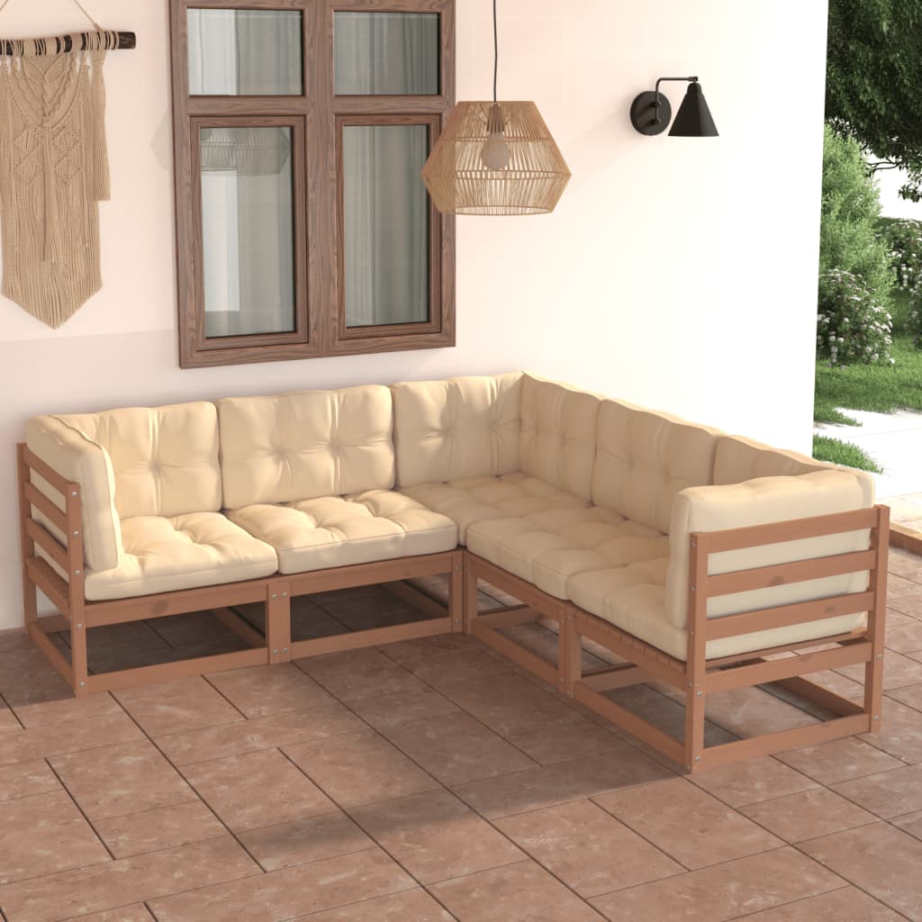 5-Tlg. Garten-Lounge-Set Mit Kissen Massivholz Kiefer