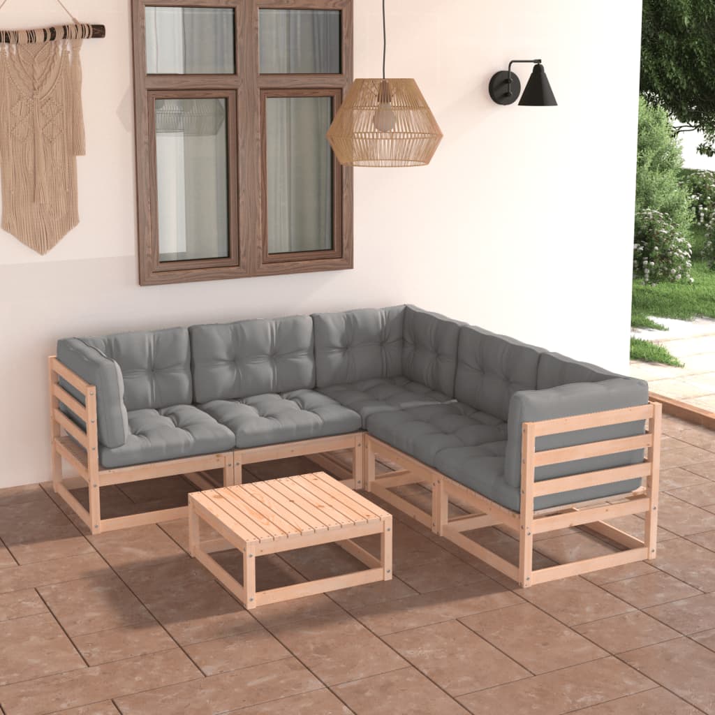 6-Tlg. Garten-Lounge-Set Mit Kissen Massivholz Kiefer