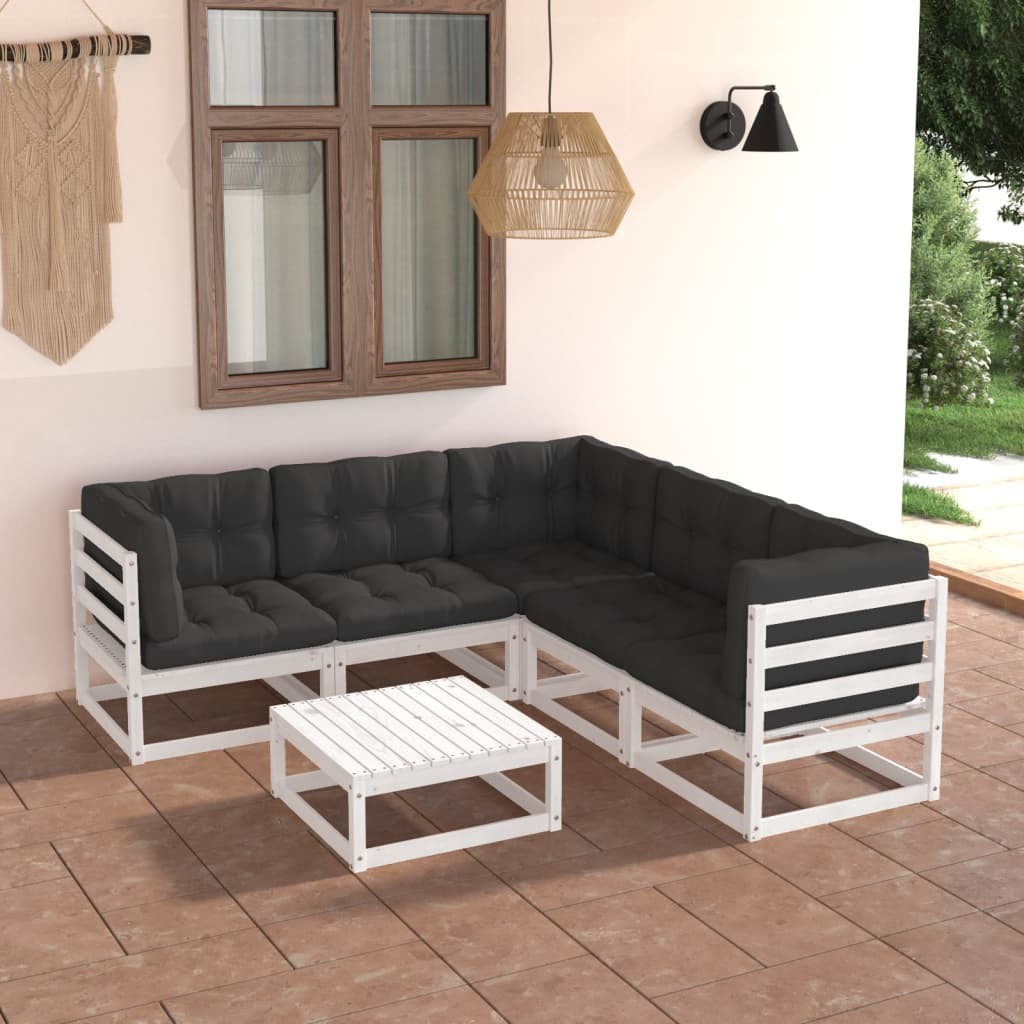 6-Tlg. Garten-Lounge-Set Mit Kissen Massivholz Kiefer