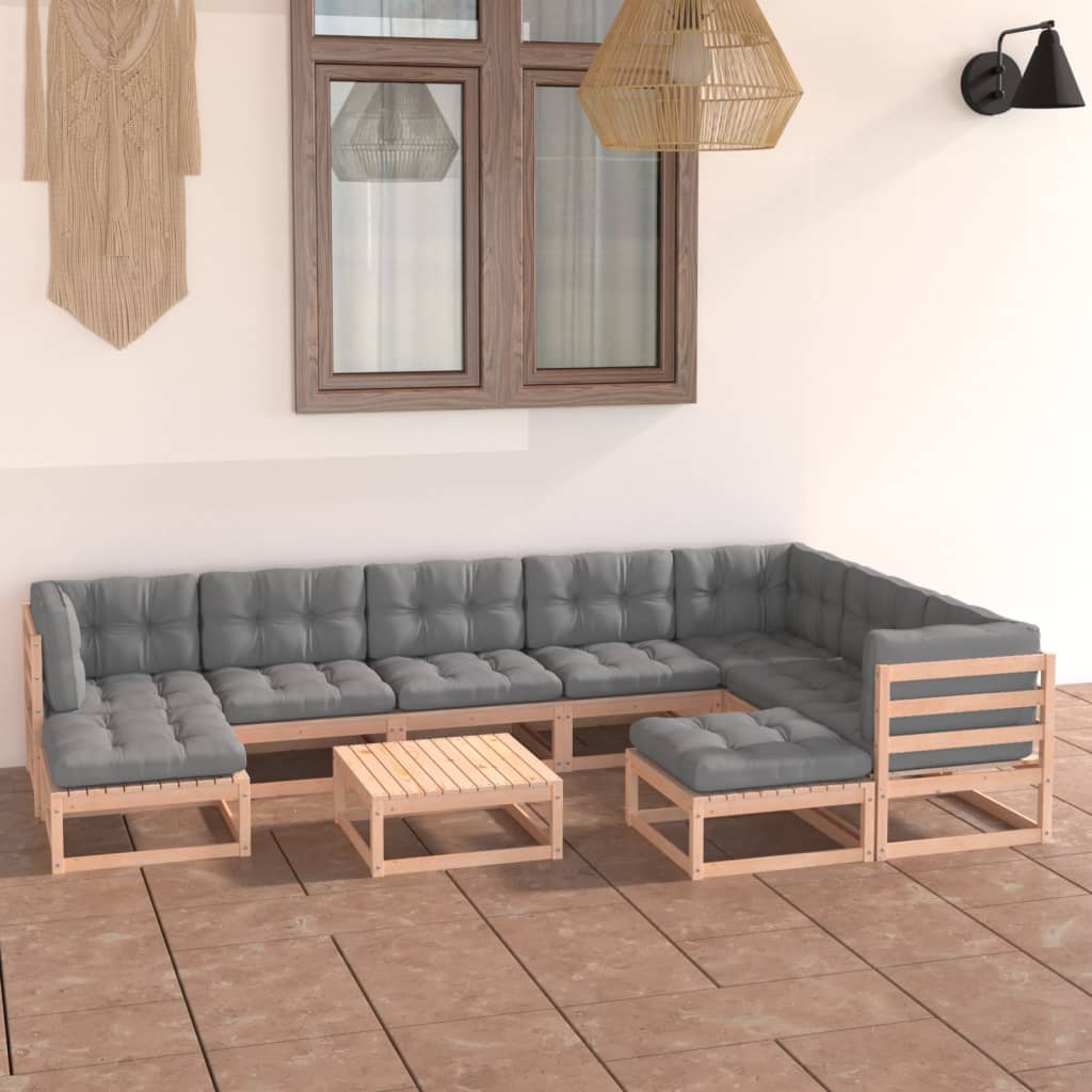 10-Tlg. Garten-Lounge-Set Massivholz Kiefer