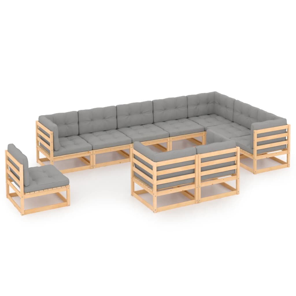 10-Tlg. Garten-Lounge-Set Massivholz Kiefer