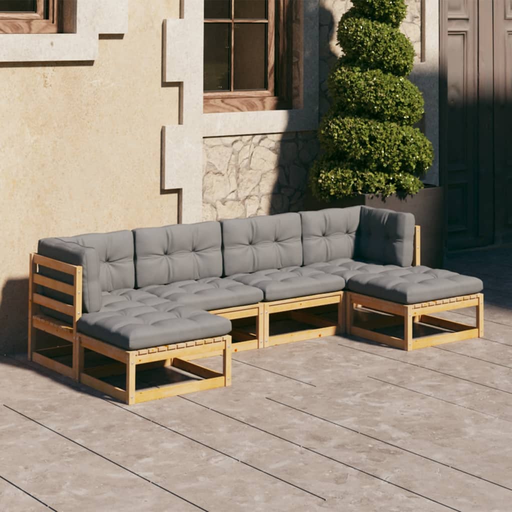6-Tlg. Garten-Lounge-Set Mit Kissen Massivholz Kiefer