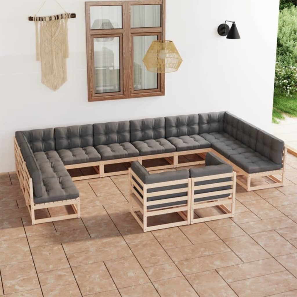 12-Tlg. Garten-Lounge-Set Massivholz Kiefer