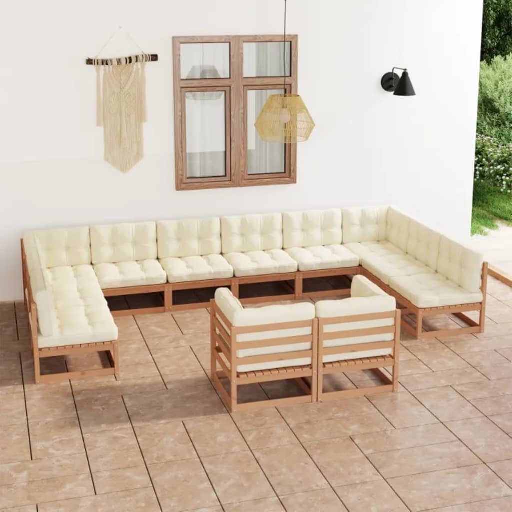 12-Tlg. Garten-Lounge-Set Massivholz Kiefer