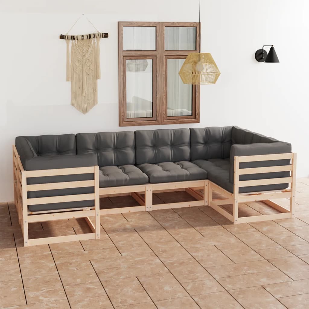 6-Tlg. Garten-Lounge-Set Mit Kissen Massivholz Kiefer