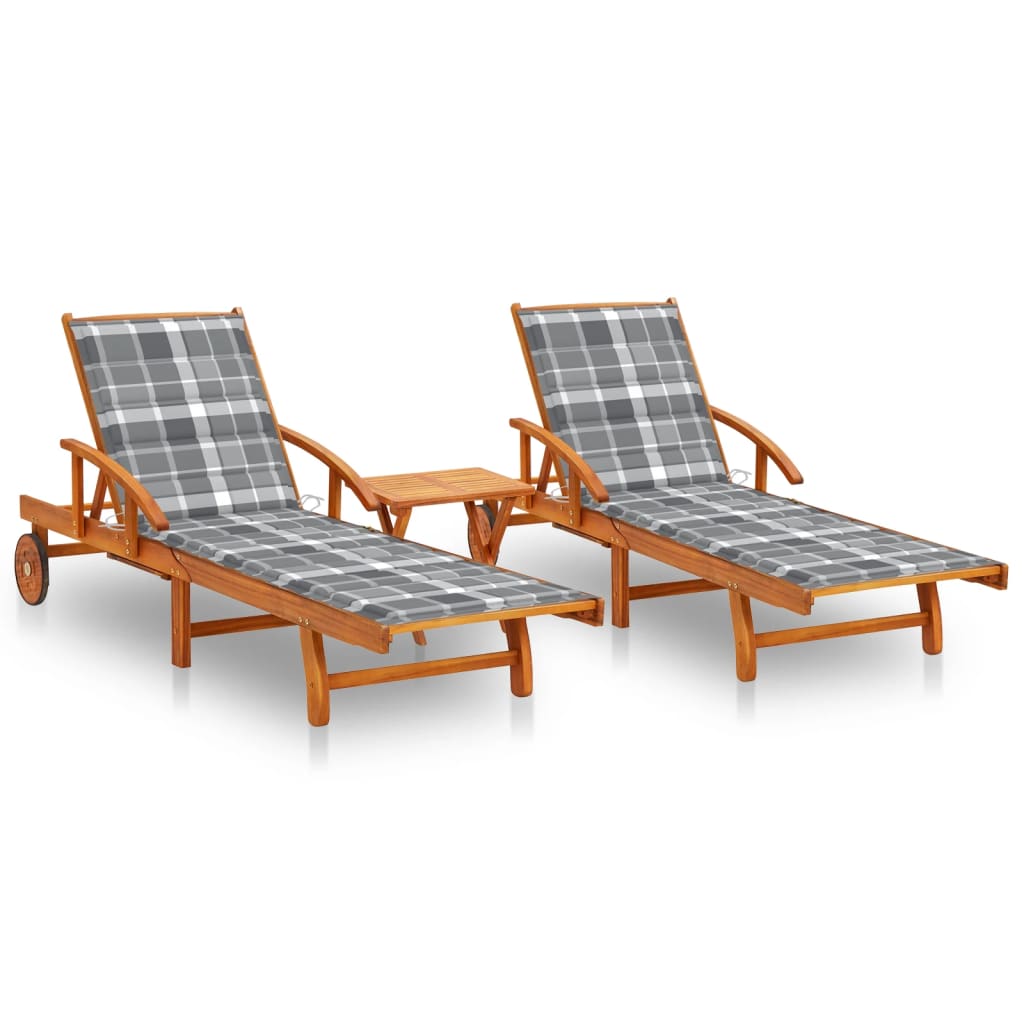 Sonnenliege Mit Tisch Und Auflage Akazie Massivholz