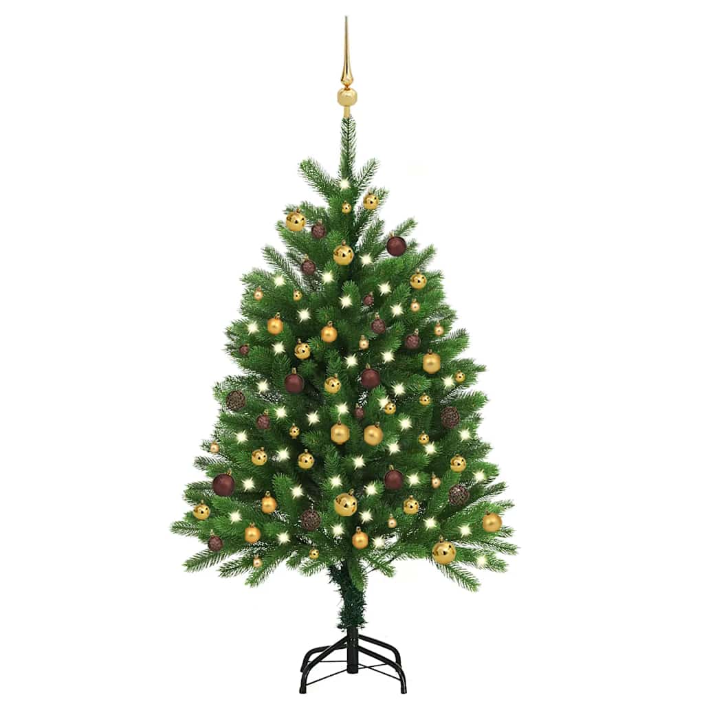 Künstlicher Weihnachtsbaum Mit Beleuchtung & Kugeln 90 Cm Grün Silber