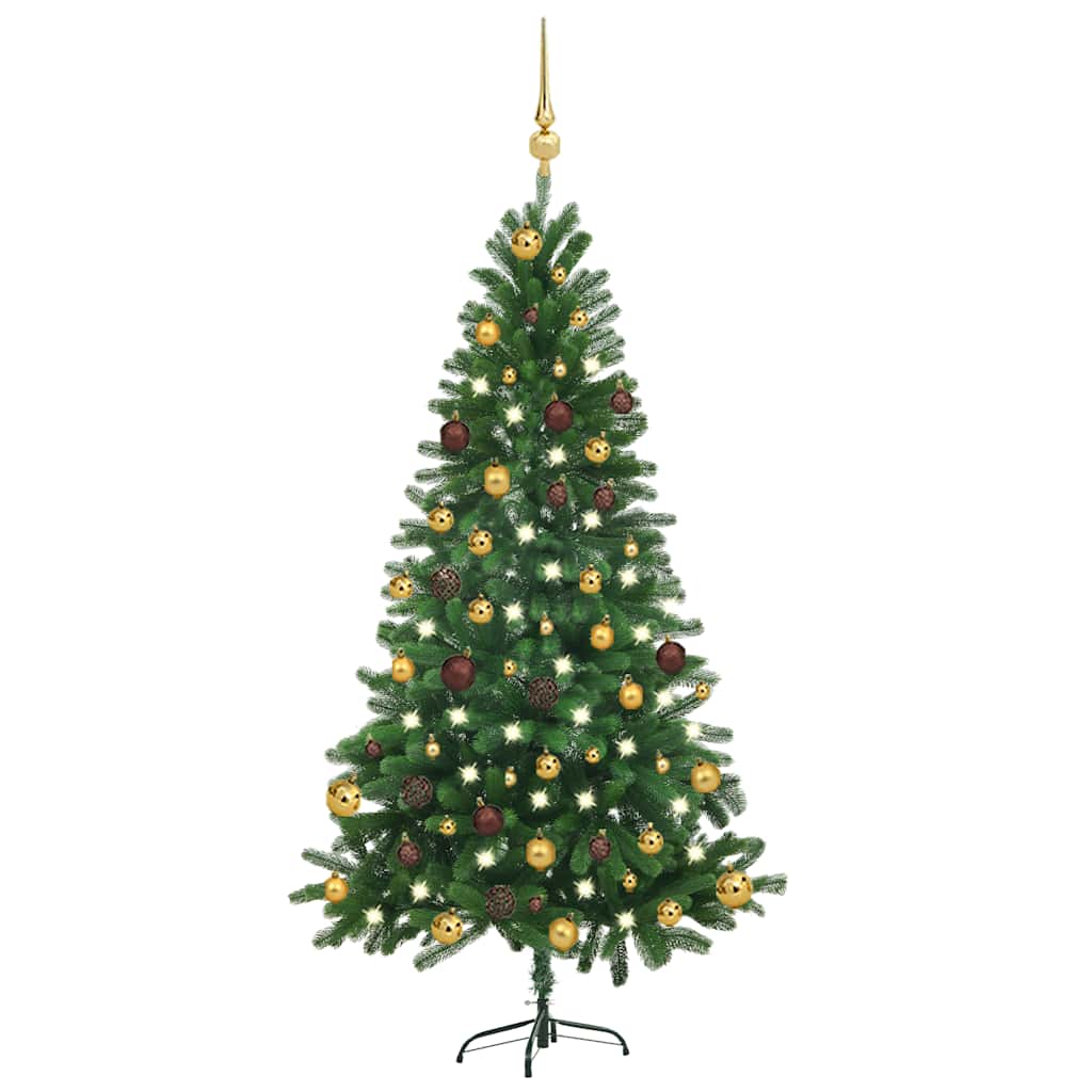 Künstlicher Weihnachtsbaum Mit Beleuchtung & Kugeln 150 Cm Grün Gold