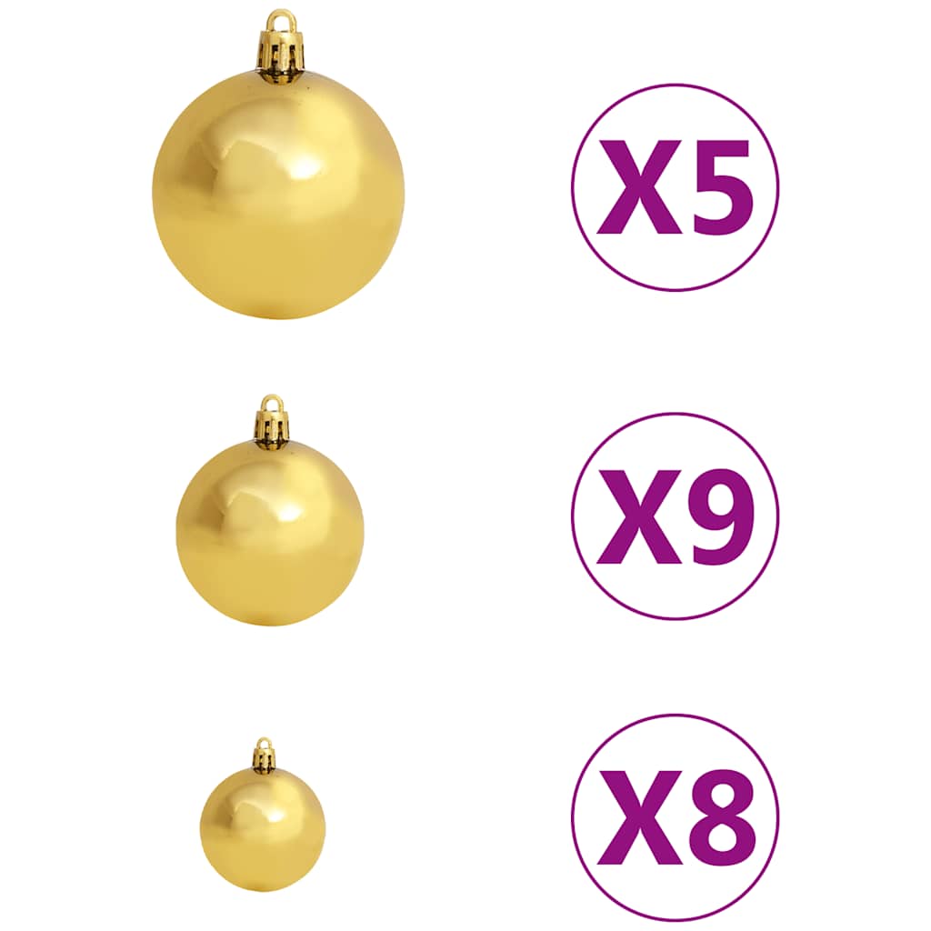 Künstlicher Weihnachtsbaum Mit Beleuchtung & Kugeln 150 Cm Grün Gold
