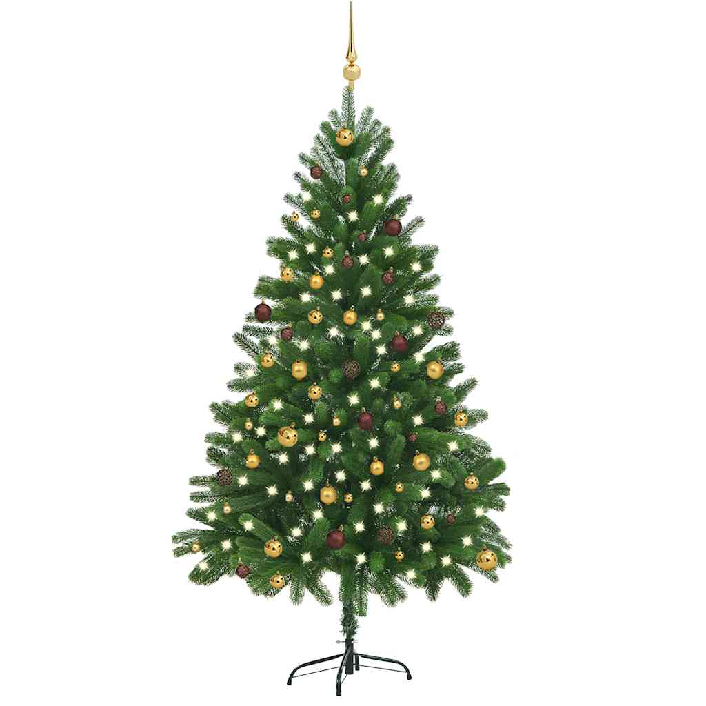Künstlicher Weihnachtsbaum Mit Beleuchtung & Kugeln 150 Cm Grün Gold