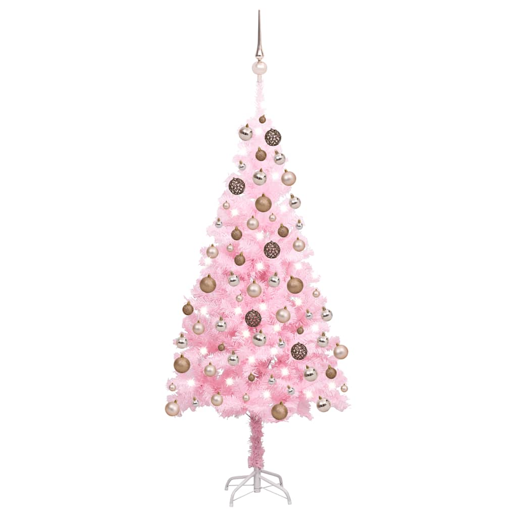 Künstlicher Weihnachtsbaum Mit Beleuchtung & Kugeln 150Cm Rosa