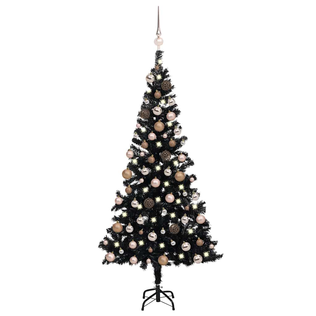 Künstlicher Weihnachtsbaum Beleuchtung & Kugeln Schwarz 180 Cm Schwarz Und Rosé