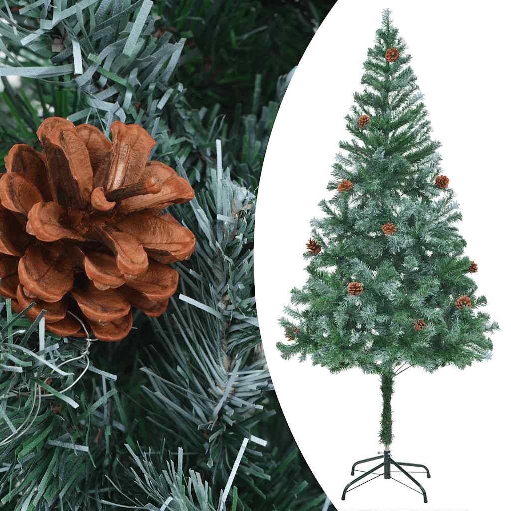 Künstlicher Weihnachtsbaum Mit Beleuchtung Kugeln Zapfen 180 Cm Weiß Und Grau