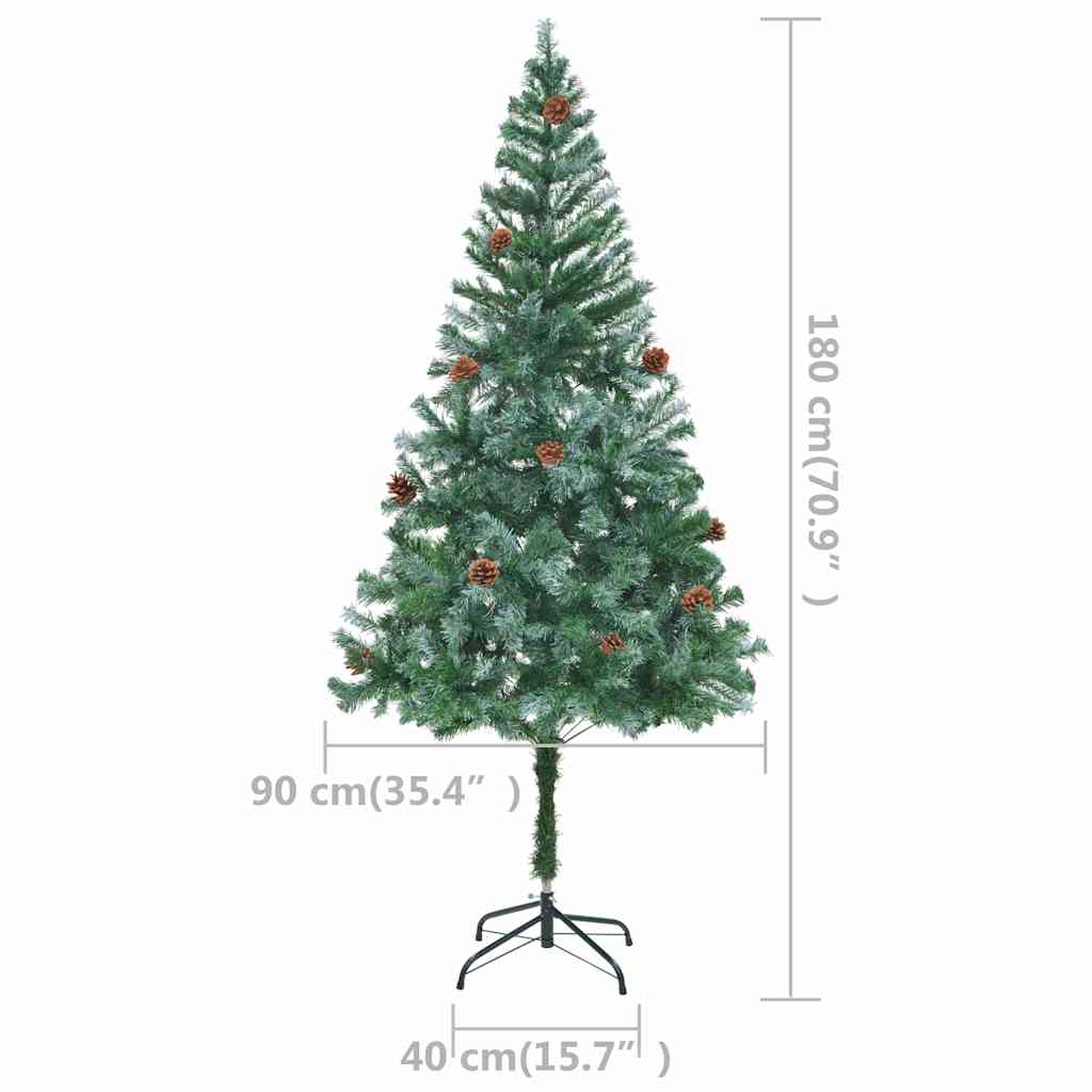 Künstlicher Weihnachtsbaum Mit Beleuchtung Kugeln Zapfen 180 Cm Weiß Und Grau