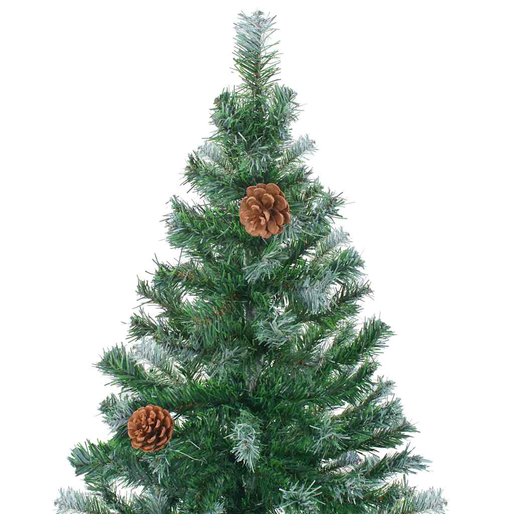 Künstlicher Weihnachtsbaum Mit Beleuchtung Kugeln Zapfen 180 Cm Weiß Und Grau