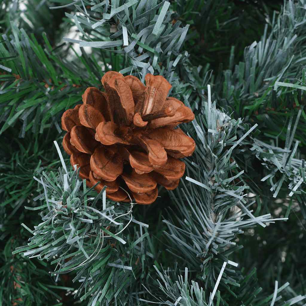 Künstlicher Weihnachtsbaum Mit Beleuchtung Kugeln Zapfen 180 Cm Weiß Und Grau