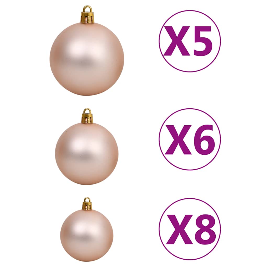 Künstlicher Weihnachtsbaum Mit Beleuchtung Kugeln Zapfen 180 Cm Weiß Und Grau