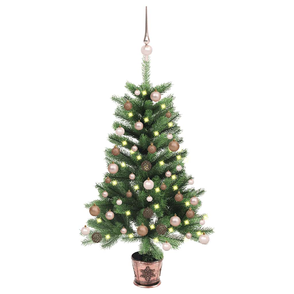 Künstlicher Weihnachtsbaum Mit Beleuchtung & Kugeln 150 Cm Grün Gold