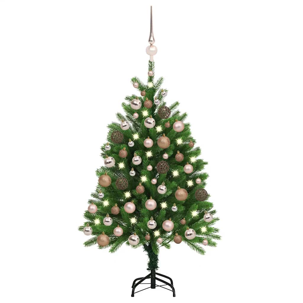 Künstlicher Weihnachtsbaum Mit Beleuchtung & Kugeln 90 Cm Grün Silber