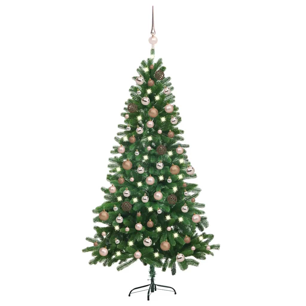 Künstlicher Weihnachtsbaum Mit Beleuchtung & Kugeln 150 Cm Grün Gold