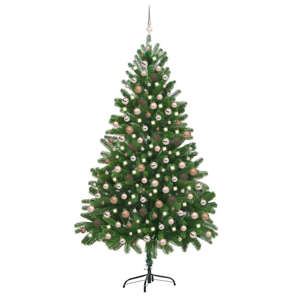 Künstlicher Weihnachtsbaum Mit Beleuchtung & Kugeln 150 Cm Grün Gold