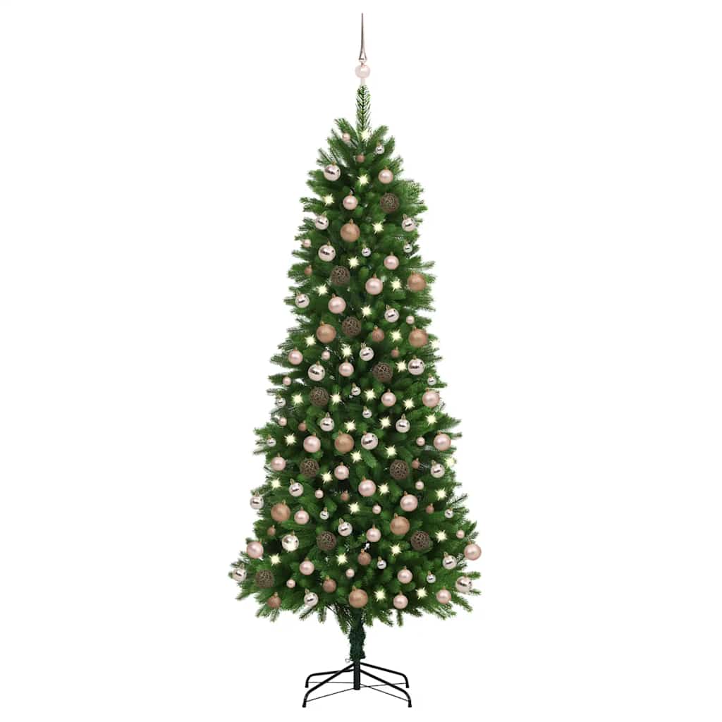 Künstlicher Weihnachtsbaum Mit Beleuchtung & Kugeln 150 Cm Grün Gold