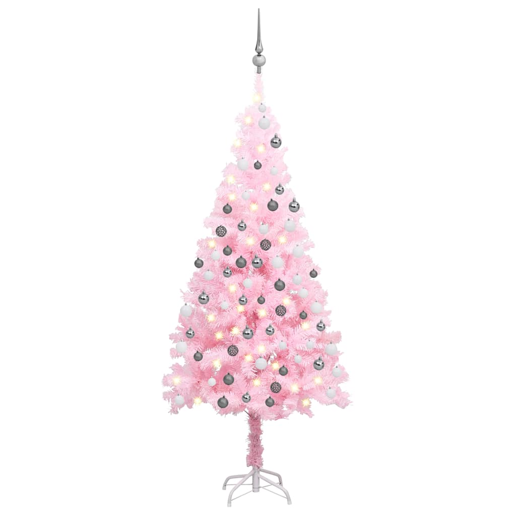 Künstlicher Weihnachtsbaum Mit Beleuchtung & Kugeln 150Cm Rosa