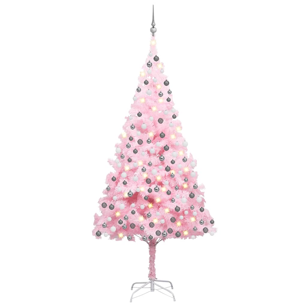 Künstlicher Weihnachtsbaum Mit Beleuchtung & Kugeln 150Cm Rosa