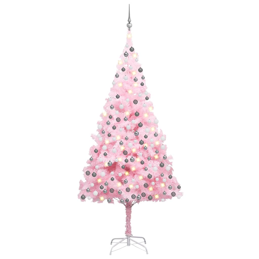 Künstlicher Weihnachtsbaum Mit Beleuchtung & Kugeln 150Cm Rosa